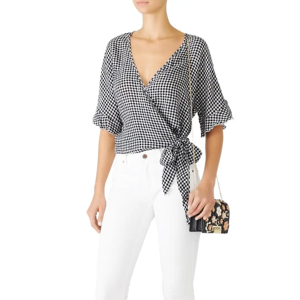 NWOT RAILS Black & White Checked Waist Side-Tie Cropped Top  Size M